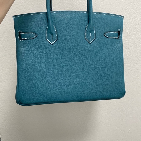 30cm blue Jean Togo genuine leather top handle Handbag bk30 b k 30 - Picture 3 of 7